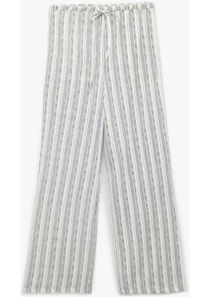 Keten Görünümlü Beli Bağlamalı Cepli Çizgili Palazzo Pantolon
