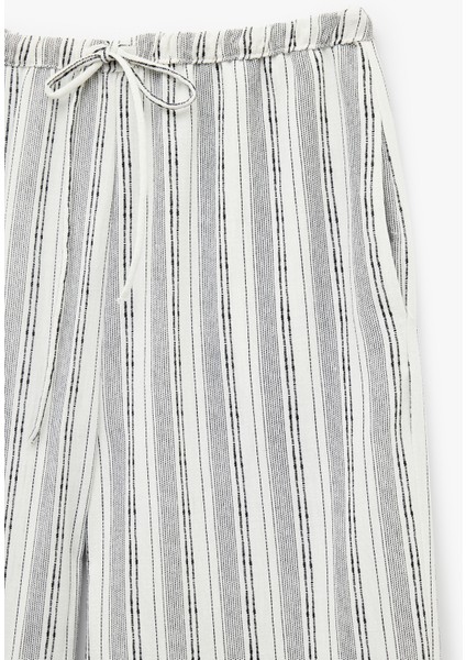 Keten Görünümlü Beli Bağlamalı Cepli Çizgili Palazzo Pantolon modelleri