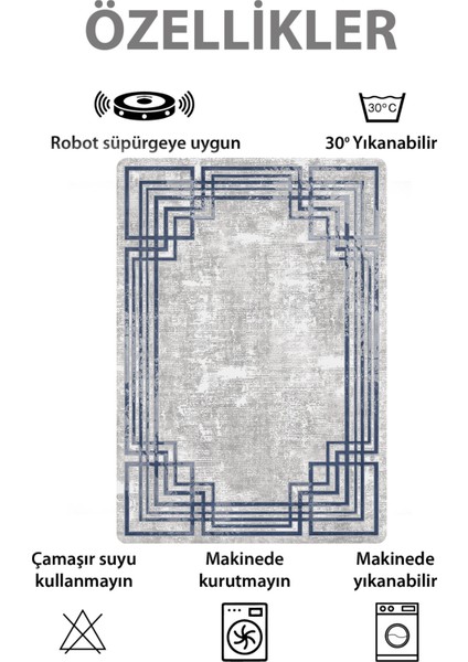Gri - Lacivert Eskitme Görünümlü Lateks Kaymaz Taban Halı indirimleri