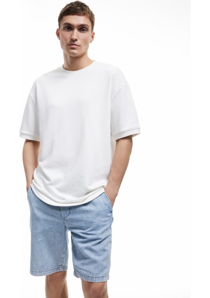Beli Bağcıklı Cep Detaylı Bermuda Oversize Jean Şort