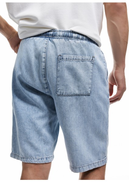 Beli Bağcıklı Cep Detaylı Bermuda Oversize Jean Şort
