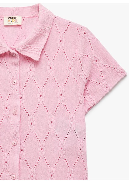 Kısa Kollu Bağlama Detaylı Gömlek Yaka Brodeli Bluz fırsatları