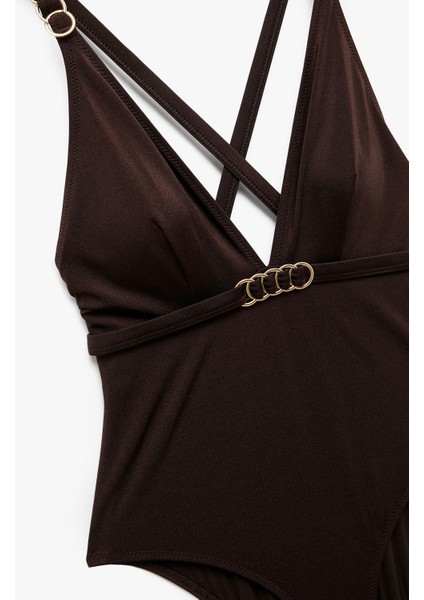 Astarlı Aksesuarlı Derin V Yaka Arkası Çapraz Askılı Mayo modelleri