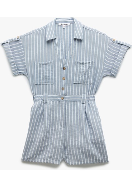 Düğmeli Kısa Kollu Cep Detaylı Gömlek Yaka Mini Salopet Tulum modelleri