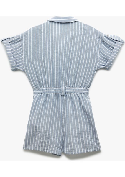 Düğmeli Kısa Kollu Cep Detaylı Gömlek Yaka Mini Salopet Tulum fırsatları