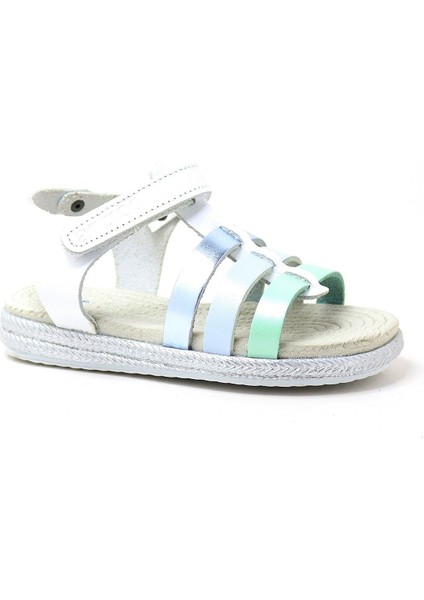 Bellini Vaketa Hakiki Deri Beyaz Mavi Yeşil Kız Bebek Çocuk Sandalet