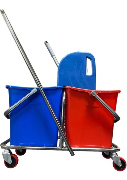 Çift Kovalı Paspas Arabası Krom Çelik Presli Temizlik Arabası Islak Mop Setli Kaygan Zemin Levhalı indirimleri