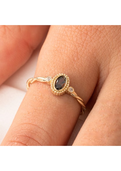 Gümüş Yüzük - 0,55 Ct Brown (Smoky) 0,10CT Pırlanta Taşlı Tektaş Evlilik Teklifi Yüzüğü-Brown Tektaş Gümüş Yüzük