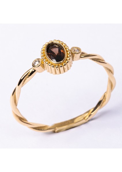 Gümüş Yüzük - 0,55 Ct Brown (Smoky) 0,10CT Pırlanta Taşlı Tektaş Evlilik Teklifi Yüzüğü-Brown Tektaş Gümüş Yüzük modelleri
