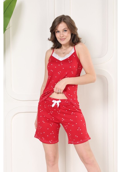 Kadın Ip Askılı Şortlu Yazlık Pijama Takımı