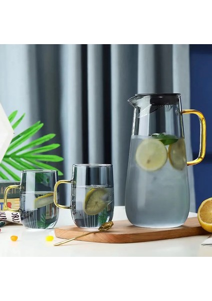 Borosilikat Cam Füme Su Takımı 4 Bardaklı 1600 ml + 400 ml