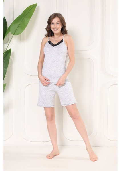 Kadın Ip Askılı Şortlu Yazlık Pijama Takımı