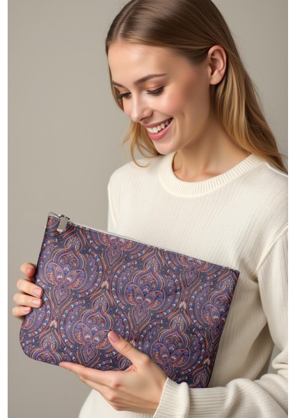 Mor Simetrik Bohem Desenli Clutch Portföy Çanta