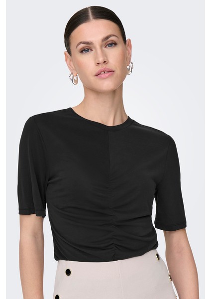 Onlfree Büzgülü Regular Fit Bisiklet Yaka T Shirt Bayan T Shirt 15346602 fırsatları