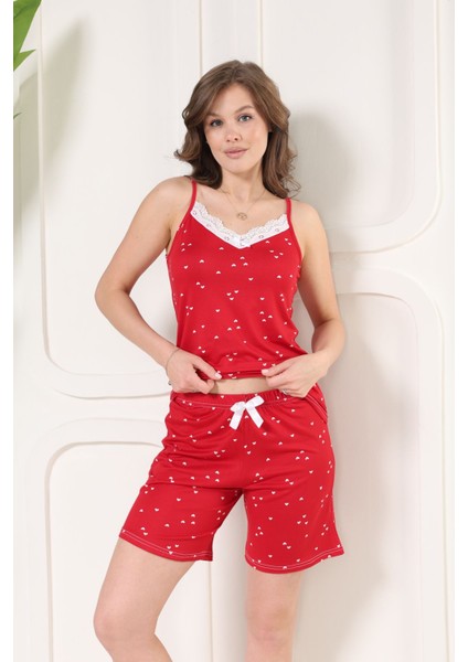 Kadın Ip Askılı Şortlu Yazlık Pijama Takımı