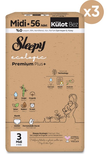 Ecologic Premium Plus Avantajlı Paket Külot Bez 3 Numara Midi 168 Adet fiyatları