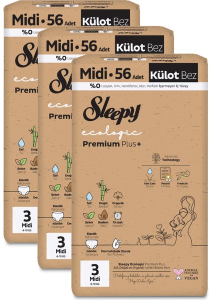 Ecologic Premium Plus Avantajlı Paket Külot Bez 3 Numara Midi 168 Adet modelleri