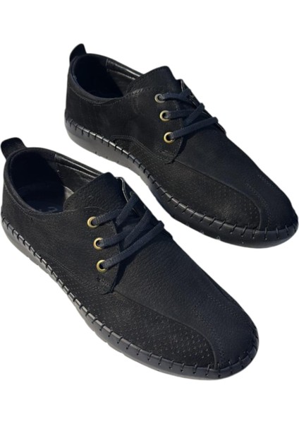 Nubuk Deri Bağcıklı Siyah Tabana Dikişli Erkek Ayakkabı Çarık