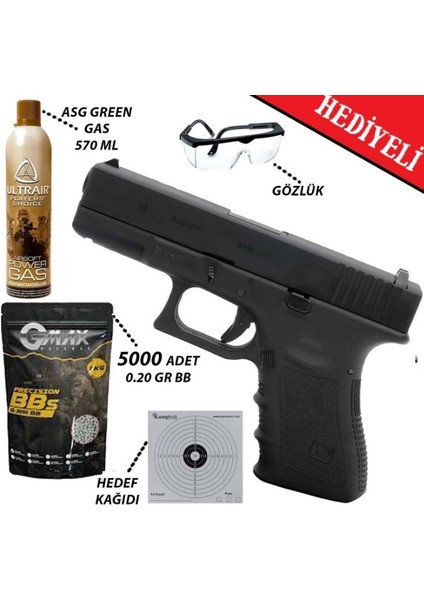 Glock 19 Gen3 Siyah Blowback Airsoft Tabanca 6mm Green Gas
