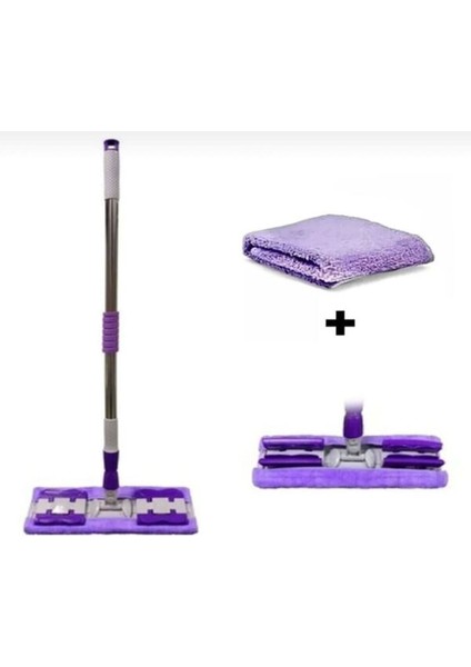 ( 1 Adet Yedek Bez Hediyeli ) Yer Mopu Fayans Duvar Yüzey Temizlik Mikrofiber Mandallı Mop