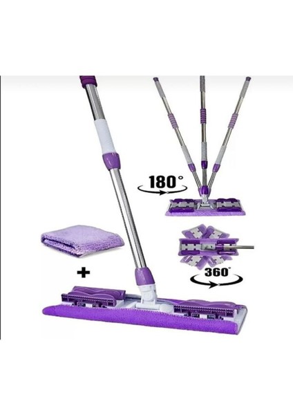 ( 1 Adet Yedek Bez Hediyeli ) Yer Mopu Fayans Duvar Yüzey Temizlik Mikrofiber Mandallı Mop