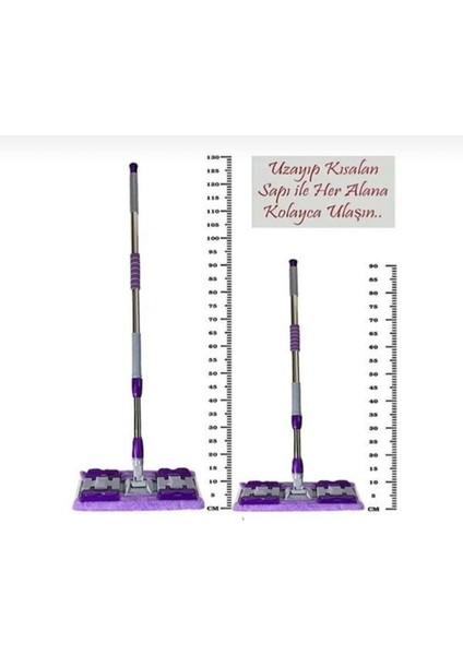 ( 1 Adet Yedek Bez Hediyeli ) Yer Mopu Fayans Duvar Yüzey Temizlik Mikrofiber Mandallı Mop