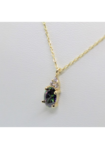 14 Ayar Altın Kolye -1.3Ct Mistik Topaz Aleksandrit Oval Taşlı Pırlanta Montürü Nano Has Taşlı Altın Kolye-Hediye 14 Ayar Altın Kolye