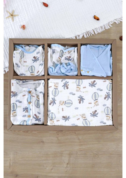 Erkek Bebek Yenidoğan Müslin Mavi 10 Lu Lüks Hastane Çıkışı Zıbın Seti STL6994 fiyatları