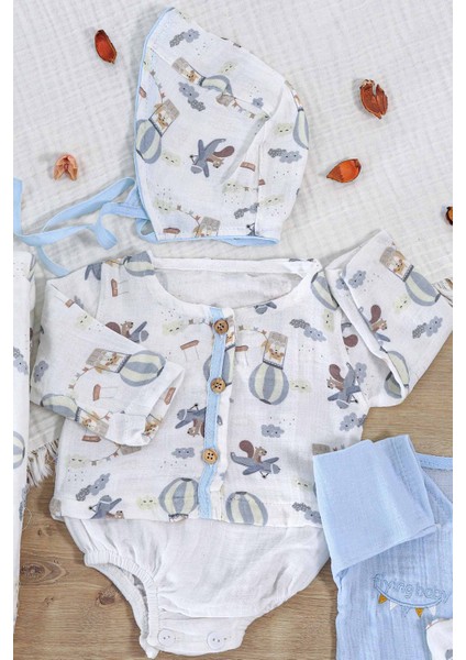 Erkek Bebek Yenidoğan Müslin Mavi 10 Lu Lüks Hastane Çıkışı Zıbın Seti STL6994 indirimleri