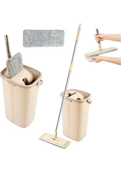 Spin Mop Tablet Mop Krem 5 L + Yedek Mop Bez 4 Adet