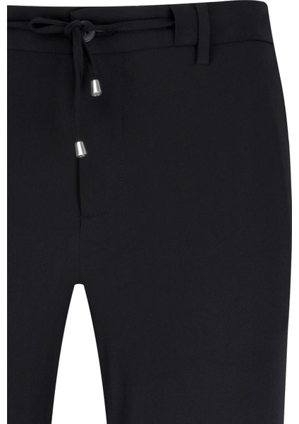 Siyah Rahat Kesim Yandan Cepli Jogger Pantolon