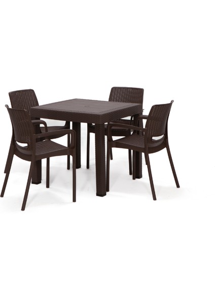 Rattan Kahve Kollu 4 Sandalye Masa Takımı – Bahçe&balkon&teras