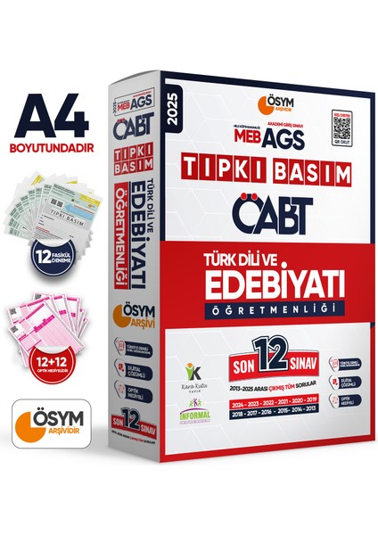2025 Meb-Ags Öabt Türk Dili ve Edebiyatı Öğretmenliği Ösym Tıpkı Basım 12LI Deneme Paketi Tg Çözümlü