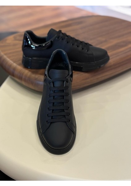 1051 Siyah Mat - Rugan Detay Hakiki Deri Erkek Sneakers modelleri