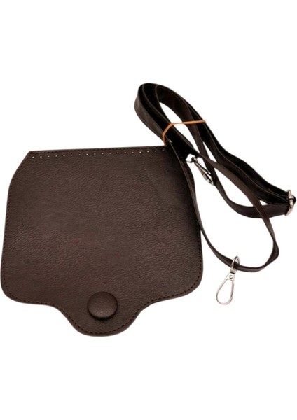 Suni Deri Büyük Button Model Koyu Kahve Renk Çanta Deri Seti Gümüş Metal