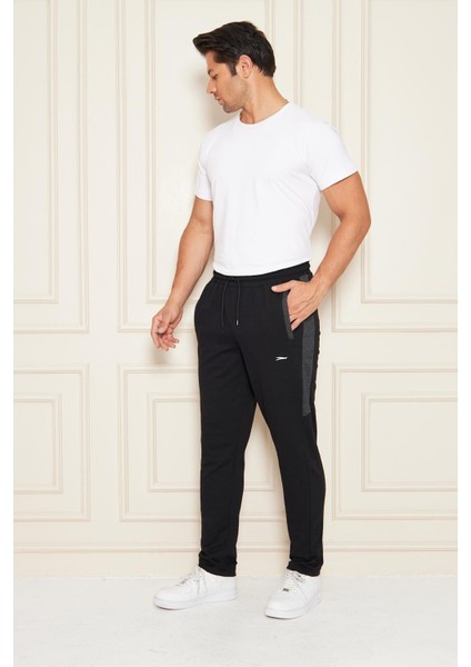 Erkek Düz Paça Şeritli Rahat Kesim Eşofman Altı Siyah 6504-S fiyatları