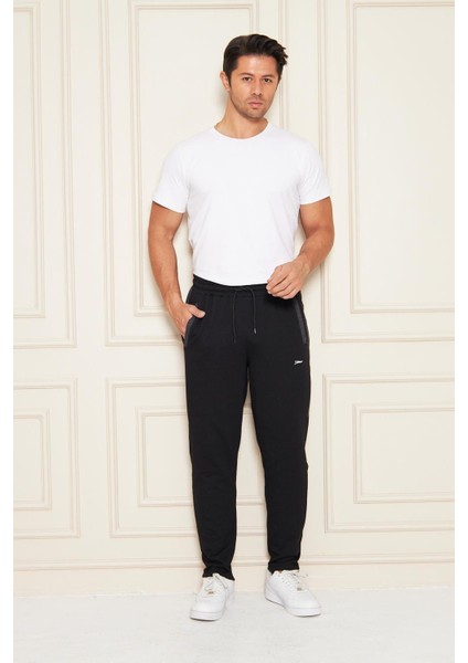 Erkek Düz Paça Şeritli Rahat Kesim Eşofman Altı Siyah 6504-S modelleri