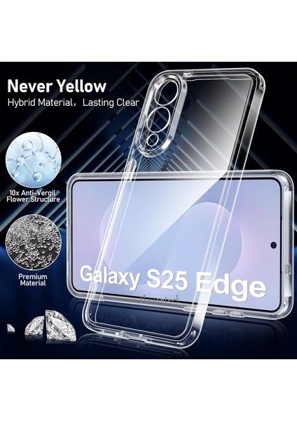 Samsung Galaxy S25 Edge Kılıf Kamera Çıkıntılı Korumalı Yumuşak Şeffaf Silikon + 9h Ekran Koruyucu Cam Set 2in1