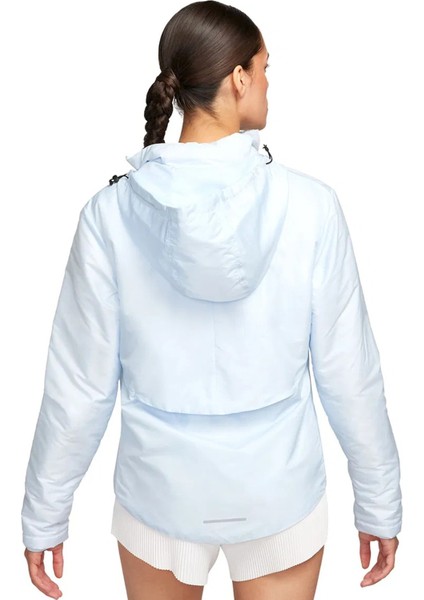 Therma Fit Adv Repel Aeroloft Running Full Zip Hoodie Kadın Bol Kesim Kaz Tüyü Kapüşonlu Ceket Açık Mavi