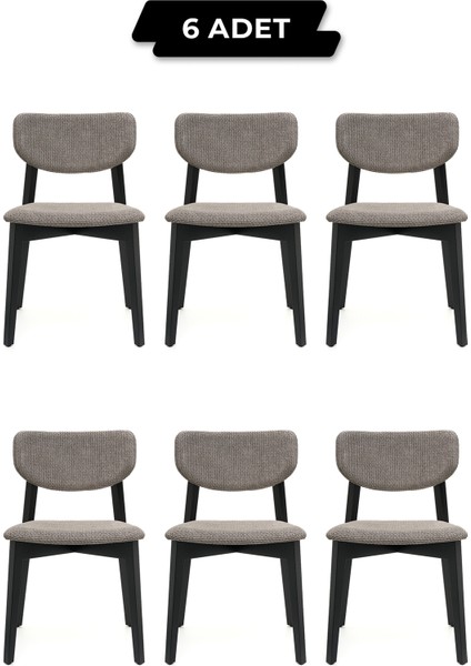 Leto Siyah Ahşap 6'lı Mutfak Salon Yemek Odası Sandalyesi
