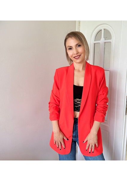 Atlas Kolu Büzgülü Premium Turuncu Ceket