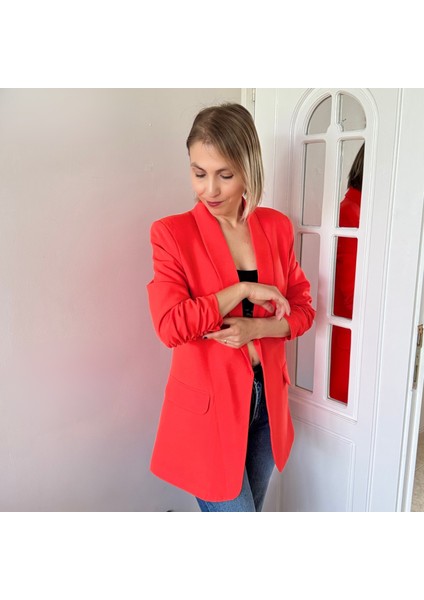 Atlas Kolu Büzgülü Premium Turuncu Ceket