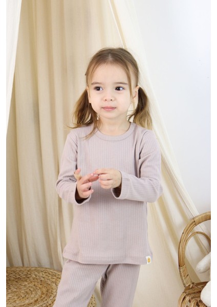 Basic Fitilli Interlok Kumaş %100 Pamuk 1-5 Yaş Beyaz Bebek Pijama Takımı