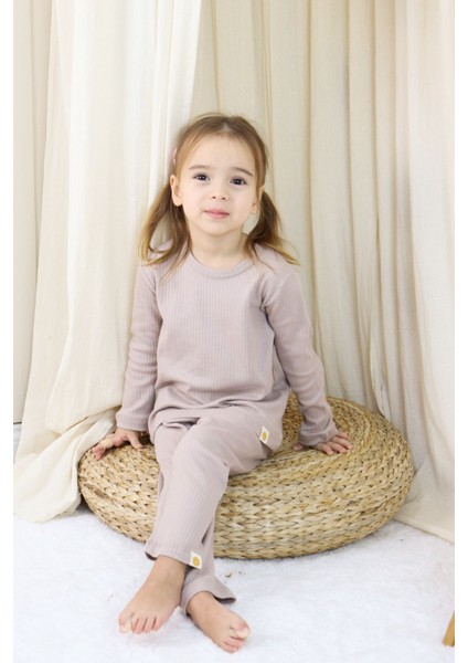Basic Fitilli Interlok Kumaş %100 Pamuk 1-5 Yaş Beyaz Bebek Pijama Takımı