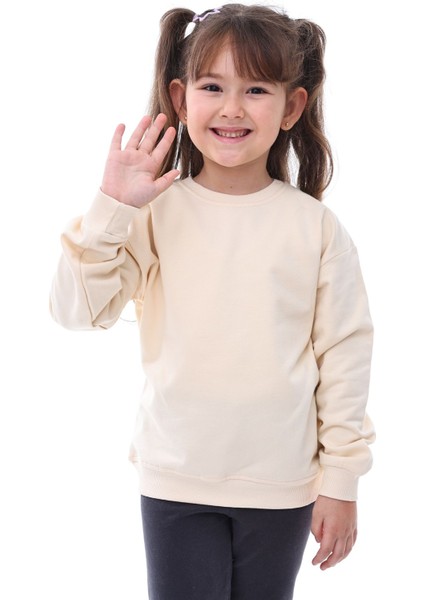 Basic Bisiklet Yaka Şardonlu Çocuk Sweatshirt 3-10 Yaş Krem fırsatları
