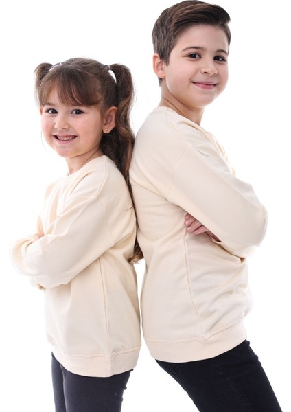 Basic Bisiklet Yaka Şardonlu Çocuk Sweatshirt 3-10 Yaş Krem indirimleri
