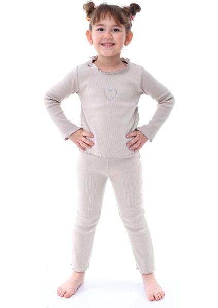 Kaşkorse Fırfırlı Nakış Detaylı Kız Çocuk Takım (Alt-Üst) Lacivert 3-8 Yaş