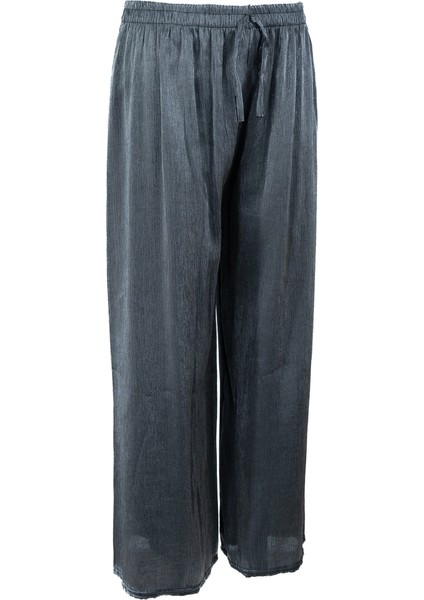 Kadın Pantolon Simli Parlak Bağcıklı Viskon Kumaş Beli Lastikli Geniş Paça Jumbo Rahat Kesim