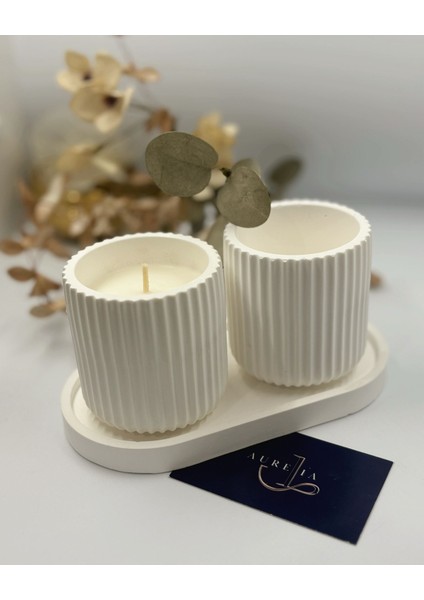 Çizgi Desenli Mum Seti (3'lü Set)