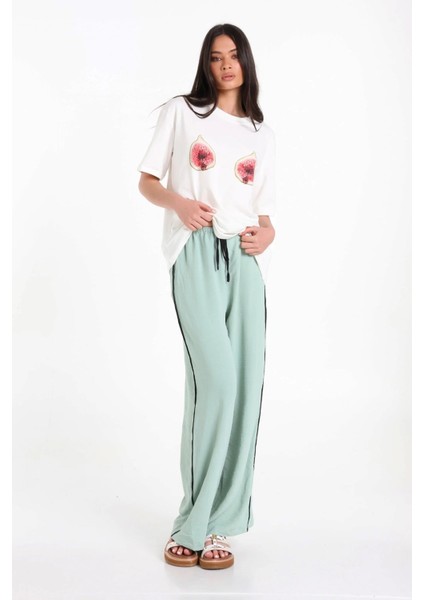 Kadın Tropik Meyve Desenli Kadın Oversize Yazlık Tişört fırsatları